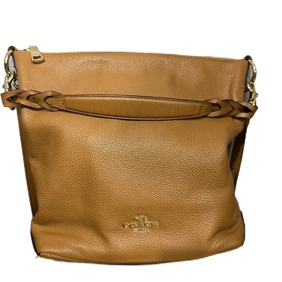 Coach 2Way Bag Abby Duffle Cognac Goldtone F31507 Leather Hobo + Crossbody Strap - Picture 2 of 15